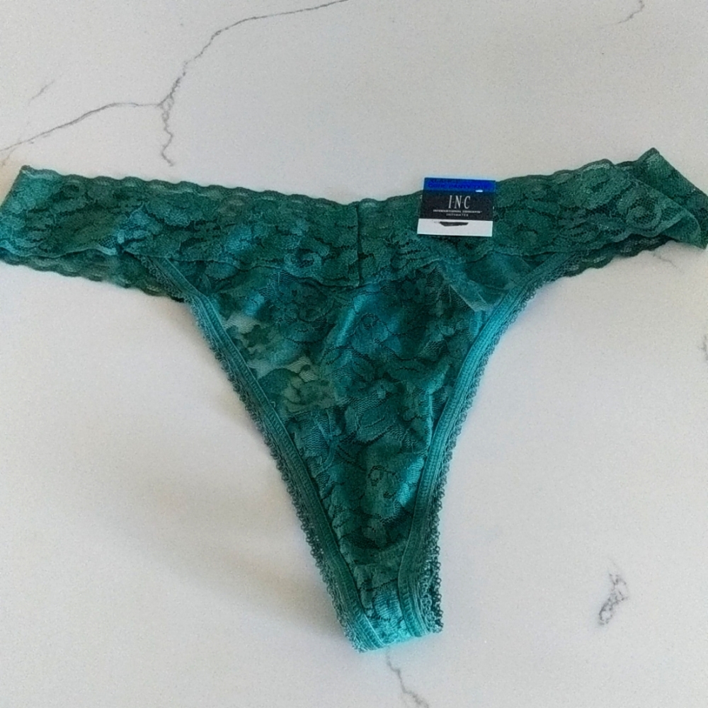 INC Lace Thong Underwear Lingerie Smoke Pine Green NWT Plus Size XXL